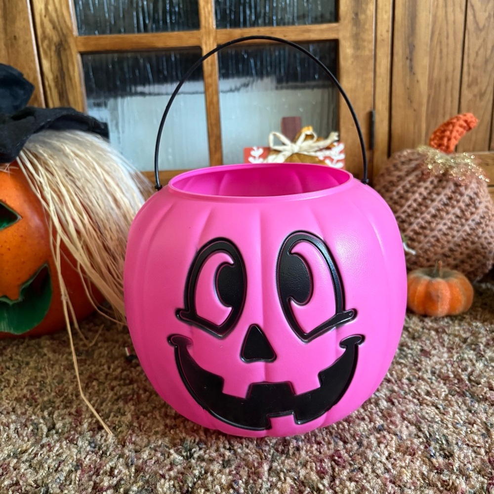Vintage General Foam Pink Pumpkin Candy Bucket Halloween